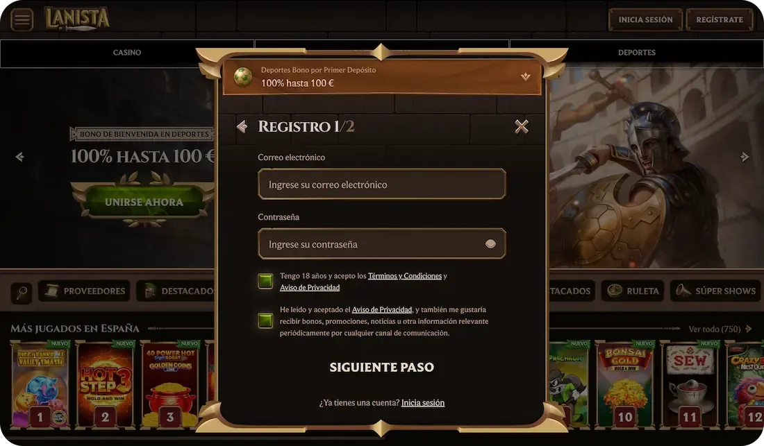 registro en el casino lanista